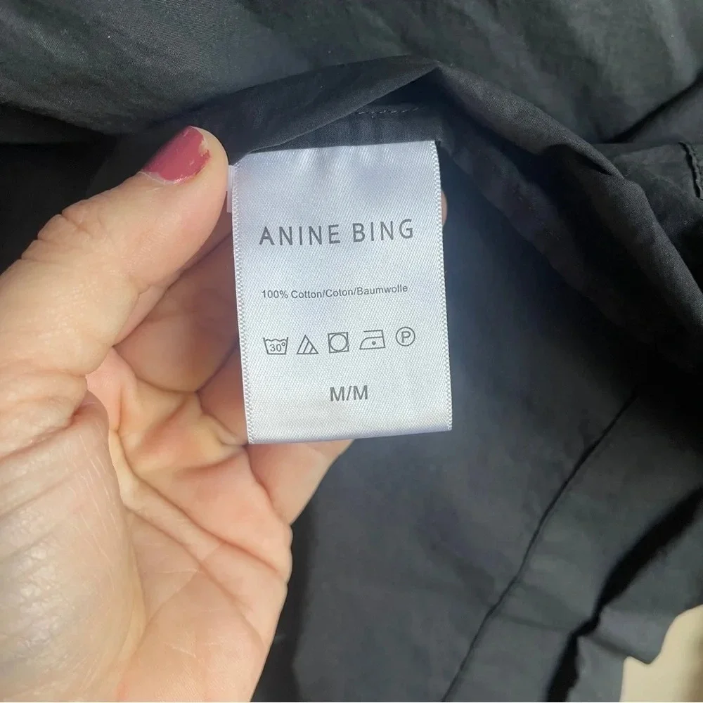 Anine Bing‎ Addison Dress Black Long Sleeve V Neck Poplin Mini Swing